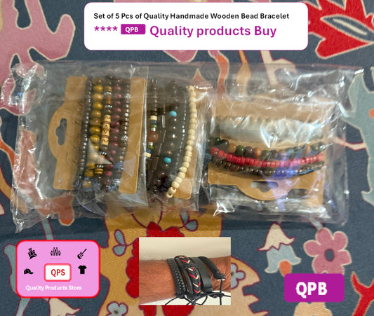 Set of 5 Pcs of Quality handmade Wooden Bead Bracelet