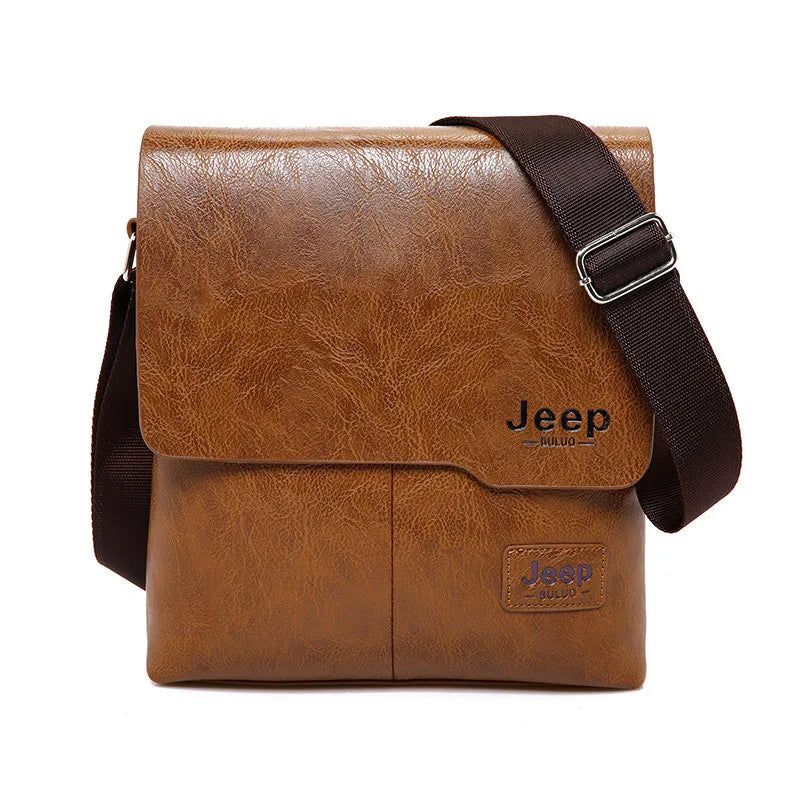 JEEP BULUO Men Bag Famous Brand 2 pcs Set Man Leather Messenger Shouder Bag Business Travelling Bags Male Tote Cross body Bags