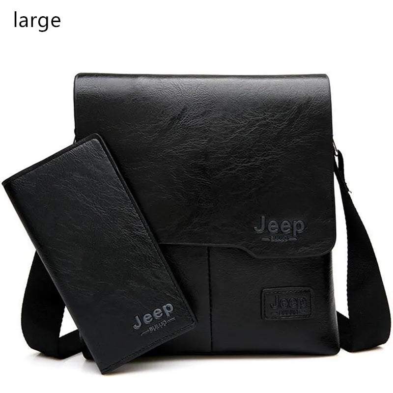 JEEP BULUO Men Bag Famous Brand 2 pcs Set Man Leather Messenger Shouder Bag Business Travelling Bags Male Tote Cross body Bags