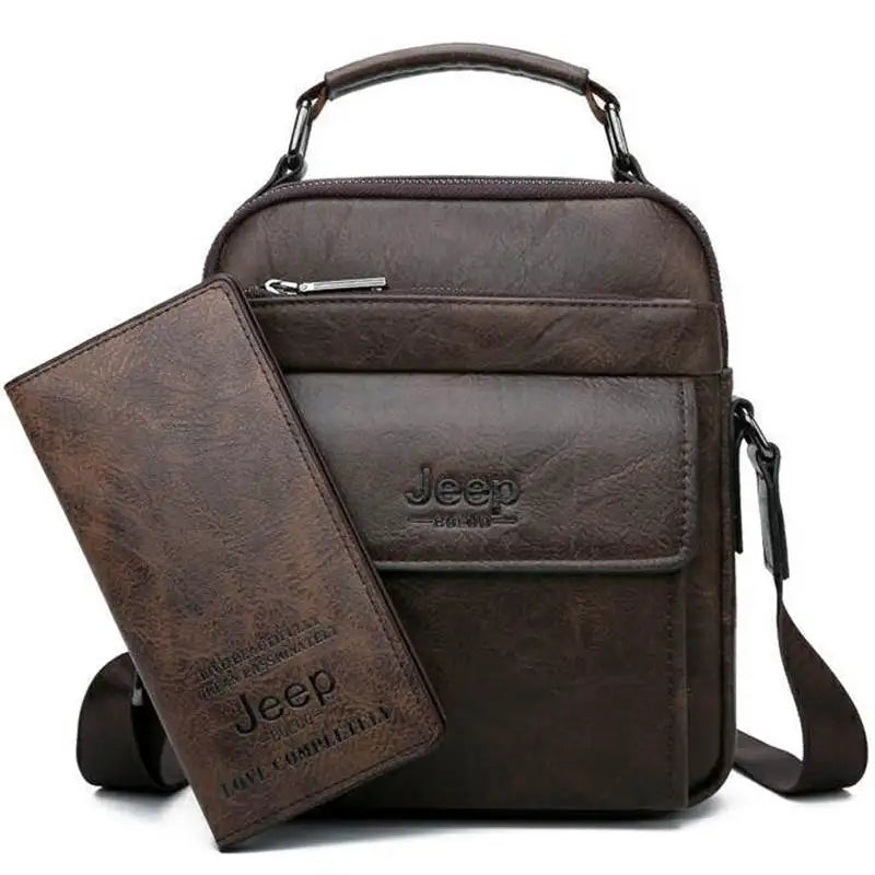 JEEP BULUO Brand Men's Messenger Fashion Split Leather For Men Tote Bag Men Shoulder Bags High Quality Handbags New 2PC/Set