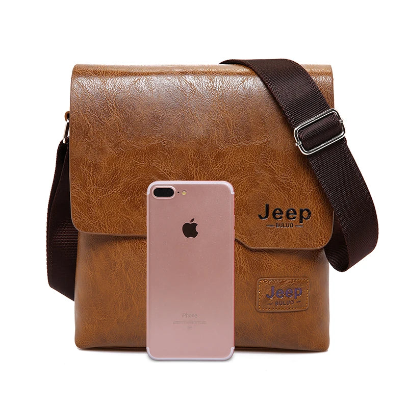 JEEP BULUO Men Bag Famous Brand 2 pcs Set Man Leather Messenger Shouder Bag Business Travelling Bags Male Tote Cross body Bags