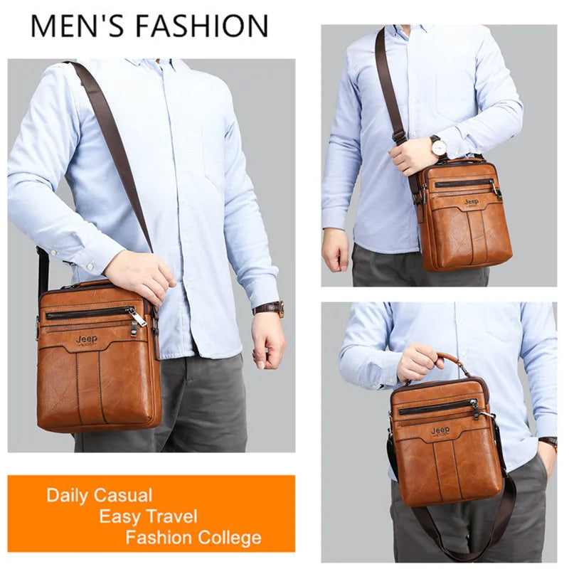 JEEP BULUO  High quality Tote Fashion Business Man Messenger Bag Big Size Split Leather Bags Brand Men's Crossbody Shoulder Bags