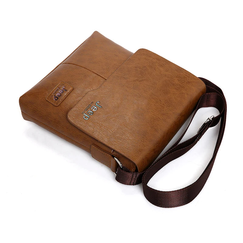 JEEP BULUO Men Bag Famous Brand 2 pcs Set Man Leather Messenger Shouder Bag Business Travelling Bags Male Tote Cross body Bags