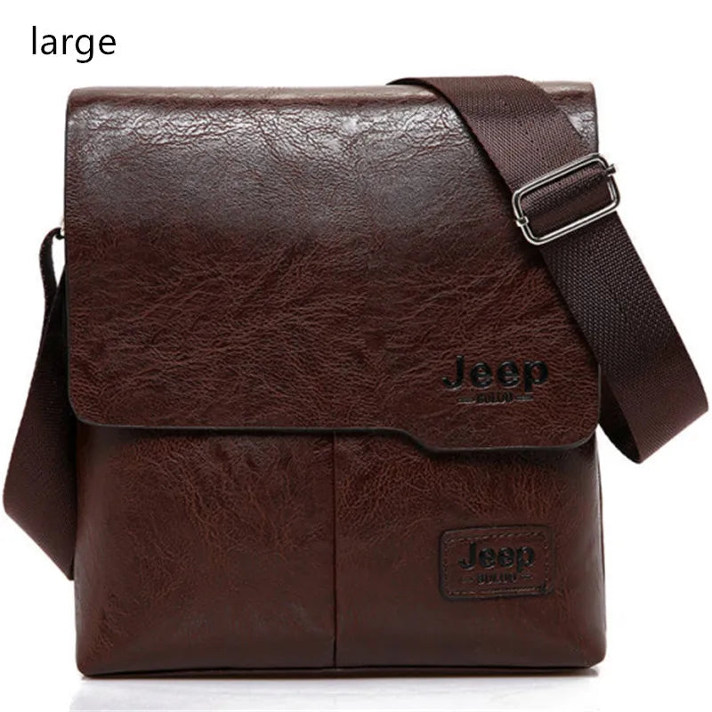 JEEP BULUO Men Bag Famous Brand 2 pcs Set Man Leather Messenger Shouder Bag Business Travelling Bags Male Tote Cross body Bags