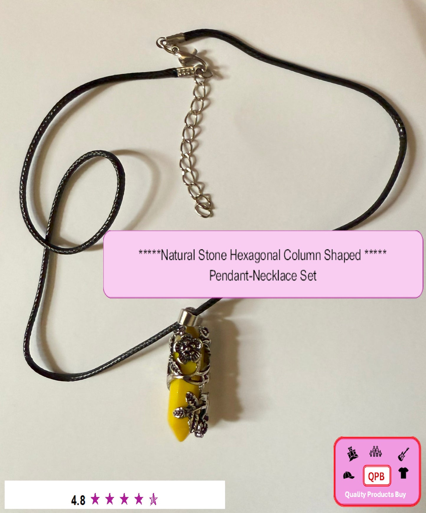 2pcs Natural Stone Hexagonal Column Shaped Wrapped Flowers Pendants Necklace