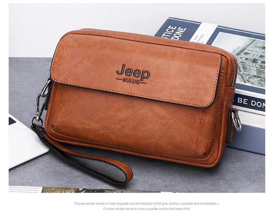 JEEP BULUO Brand Small Men Bags High Quality Leather Shoulder Crossbody Totes Clutch Handbags Business Brown Black Fashion New
