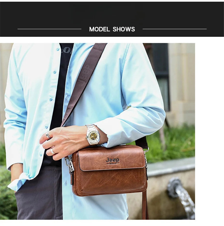 JEEP BULUO Brand Small Men Bags High Quality Leather Shoulder Crossbody Totes Clutch Handbags Business Brown Black Fashion New