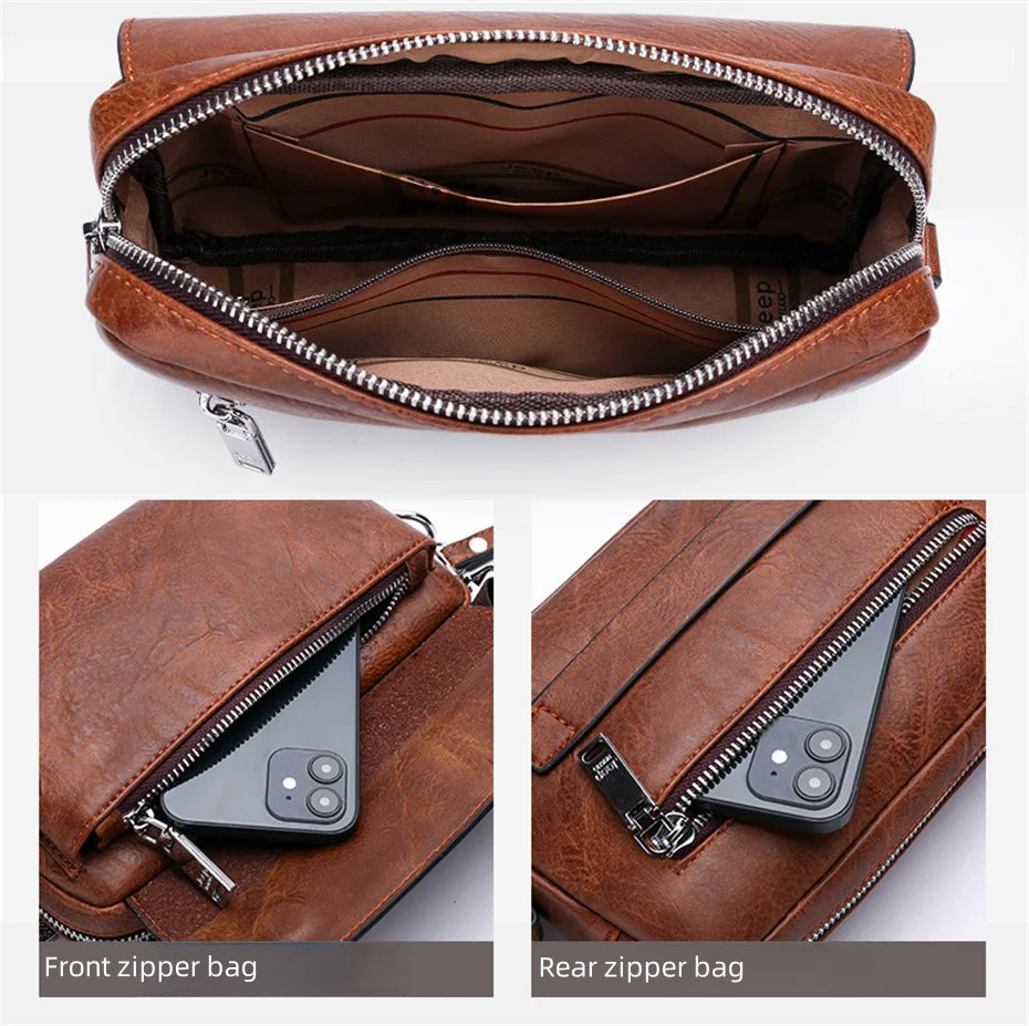 JEEP BULUO Brand Small Men Bags High Quality Leather Shoulder Crossbody Totes Clutch Handbags Business Brown Black Fashion New