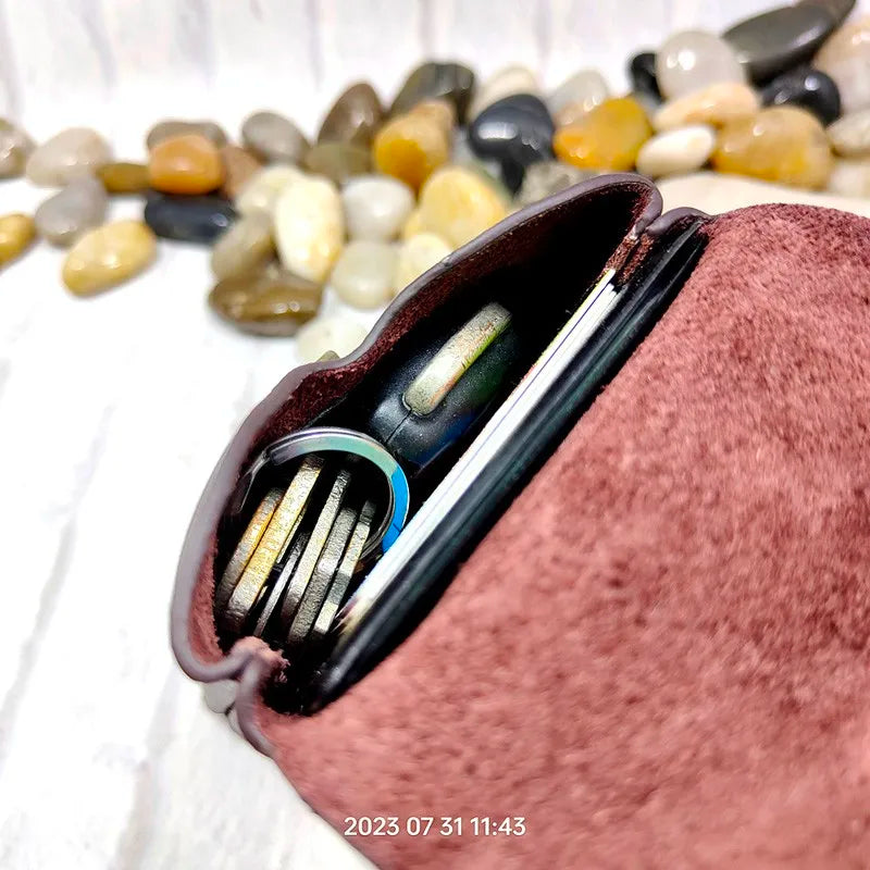 Mini Waist Bag Genuine Leather Belt Pouch Wallet Card Holder Car Key Purse Pack Driver's license Case Men Women 6071