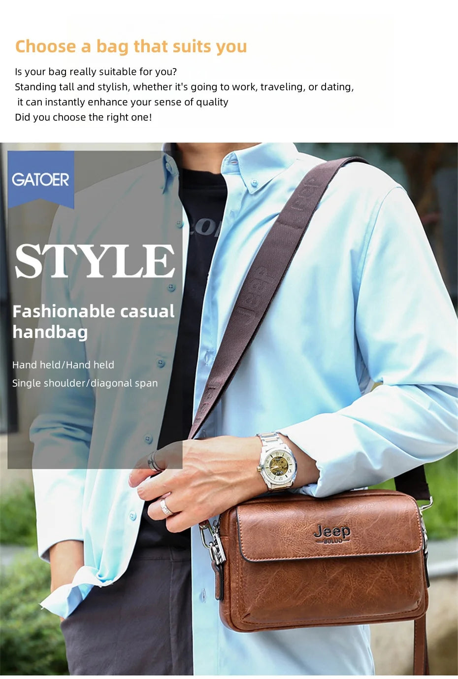 JEEP BULUO Brand Small Men Bags High Quality Leather Shoulder Crossbody Totes Clutch Handbags Business Brown Black Fashion New