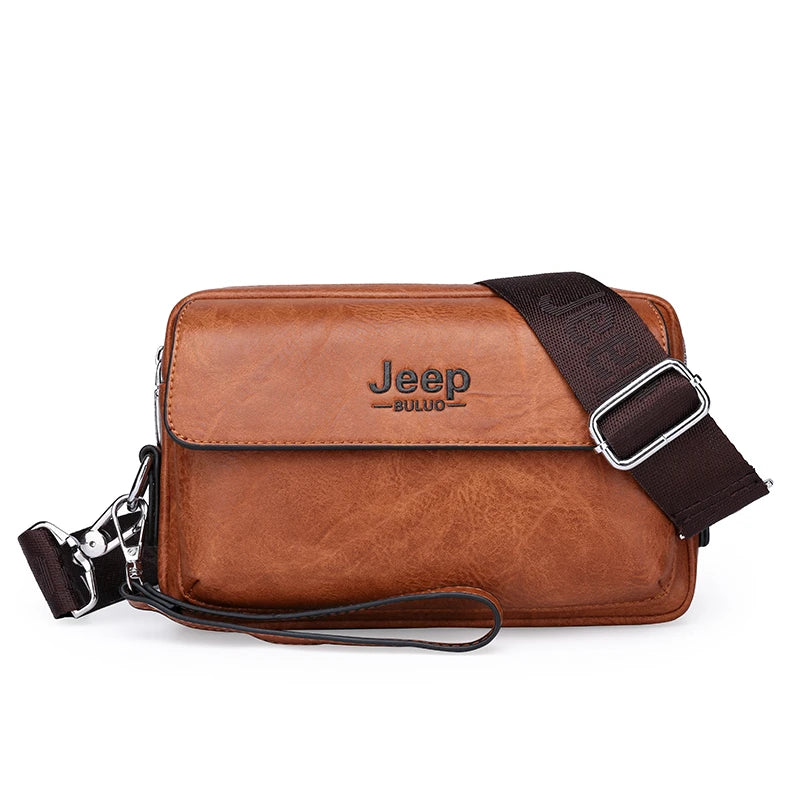 JEEP BULUO Brand Small Men Bags High Quality Leather Shoulder Crossbody Totes Clutch Handbags Business Brown Black Fashion New