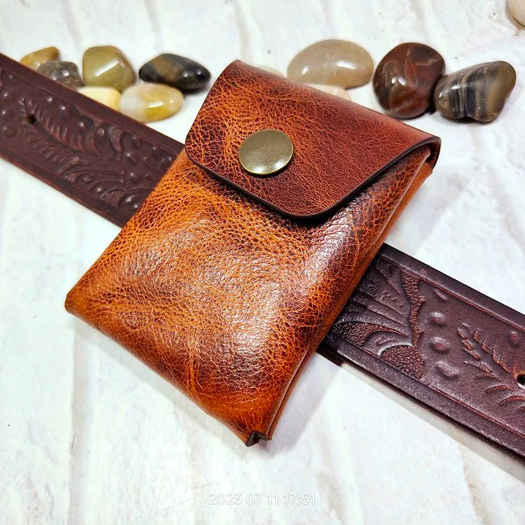 Mini Waist Bag Genuine Leather Belt Pouch Wallet Card Holder Car Key Purse Pack Driver's license Case Men Women 6071