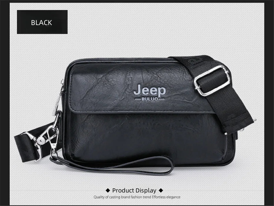 JEEP BULUO Brand Small Men Bags High Quality Leather Shoulder Crossbody Totes Clutch Handbags Business Brown Black Fashion New
