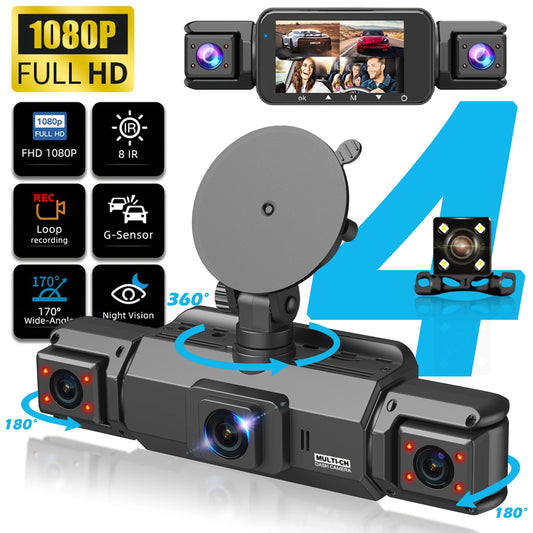 Dashcam 4 Channel Voice Recording Video Recorder Black Box 1080P Night Vision dash cam automobile Auto parts add Hardwire kit