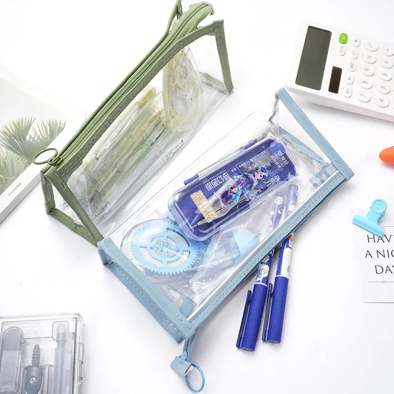Transparent Pencil Case Kawaii Pen Large Capacity Bag Cosmetic Bag Back to School Supplies for Girls Kids Stationery Items Gifts