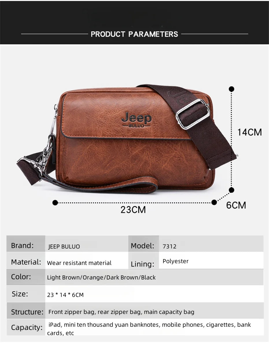 JEEP BULUO Brand Small Men Bags High Quality Leather Shoulder Crossbody Totes Clutch Handbags Business Brown Black Fashion New