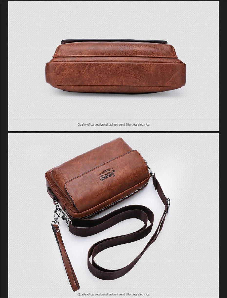 JEEP BULUO Brand Small Men Bags High Quality Leather Shoulder Crossbody Totes Clutch Handbags Business Brown Black Fashion New