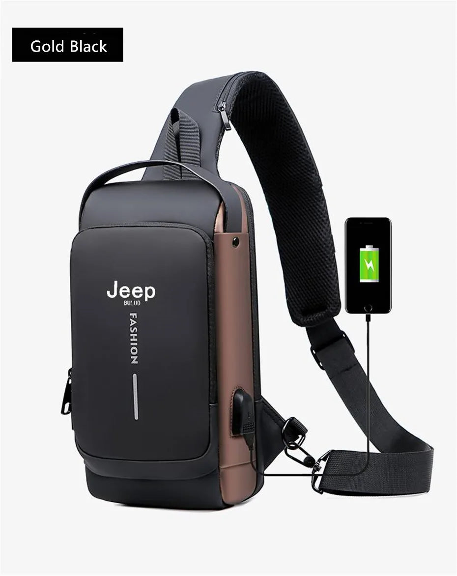 JEEP BULUO Brand High Quality Men Chest Sling Bags Motorcycle Crossbody Shoulder Bag Travel Pack Anti-theft Male Fashion Hot New