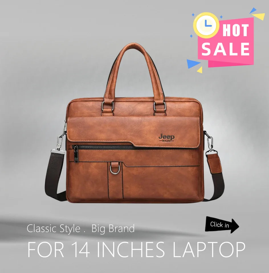 JEEP BULUO Brand Man'sBusiness Briefcase Bag 2pcs/set Split Leather High Quality Men office Bags For 13. 3 inch Laptop A4 Causel