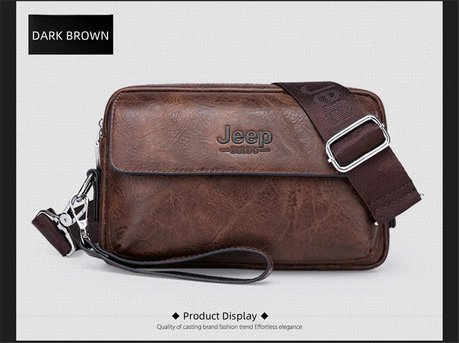 JEEP BULUO Brand Small Men Bags High Quality Leather Shoulder Crossbody Totes Clutch Handbags Business Brown Black Fashion New