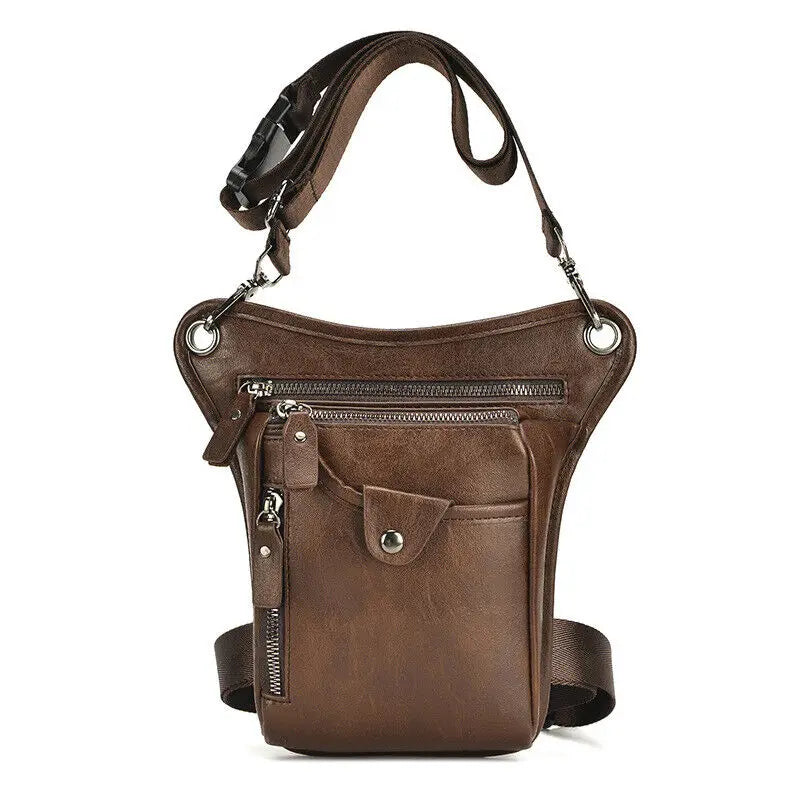 Vintage Men Waist Fanny Pack Drop Leg Cross Body Shoulder Bags for Motorcycle Rider PU Leather Male Messenger Hip Belt Thigh Bag