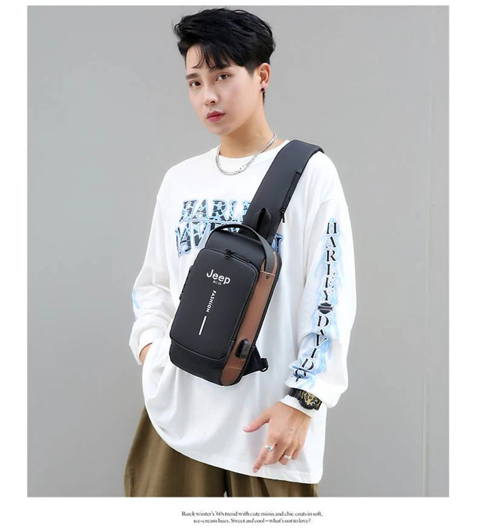 JEEP BULUO Brand High Quality Men Chest Sling Bags Motorcycle Crossbody Shoulder Bag Travel Pack Anti-theft Male Fashion Hot New