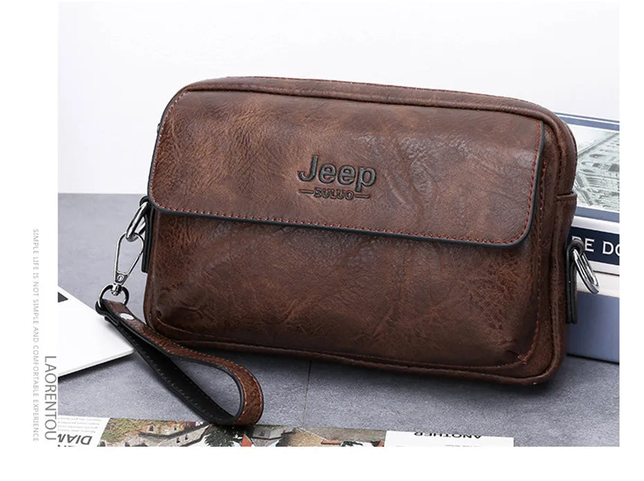 JEEP BULUO Brand Small Men Bags High Quality Leather Shoulder Crossbody Totes Clutch Handbags Business Brown Black Fashion New