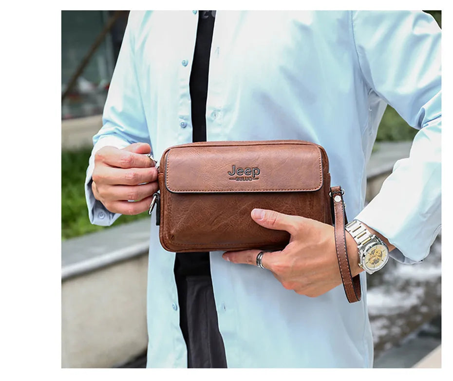 JEEP BULUO Brand Small Men Bags High Quality Leather Shoulder Crossbody Totes Clutch Handbags Business Brown Black Fashion New