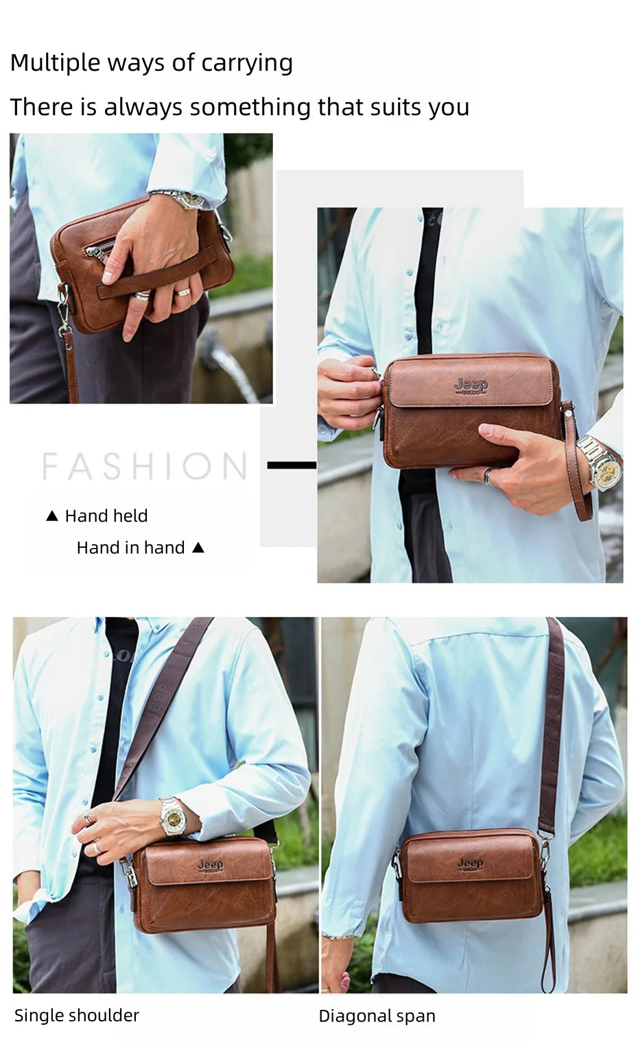 JEEP BULUO Brand Small Men Bags High Quality Leather Shoulder Crossbody Totes Clutch Handbags Business Brown Black Fashion New