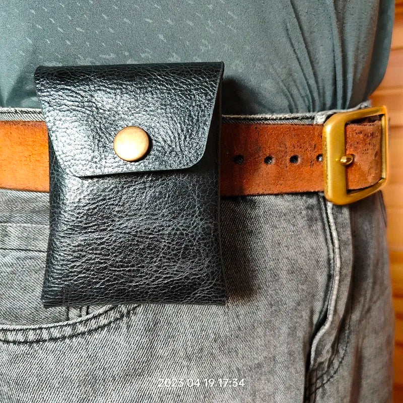 Mini Waist Bag Genuine Leather Belt Pouch Wallet Card Holder Car Key Purse Pack Driver's license Case Men Women 6071