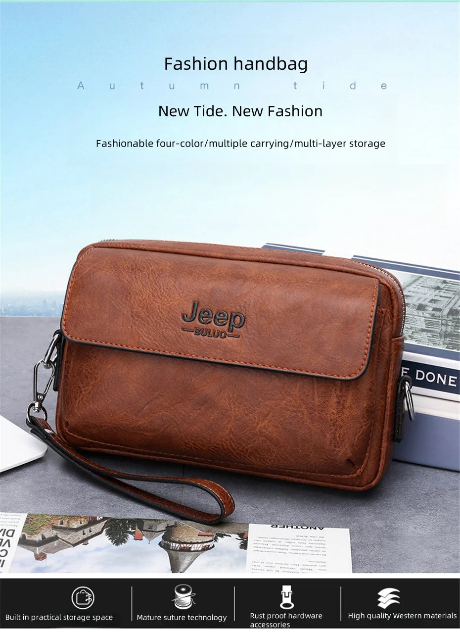 JEEP BULUO Brand Small Men Bags High Quality Leather Shoulder Crossbody Totes Clutch Handbags Business Brown Black Fashion New