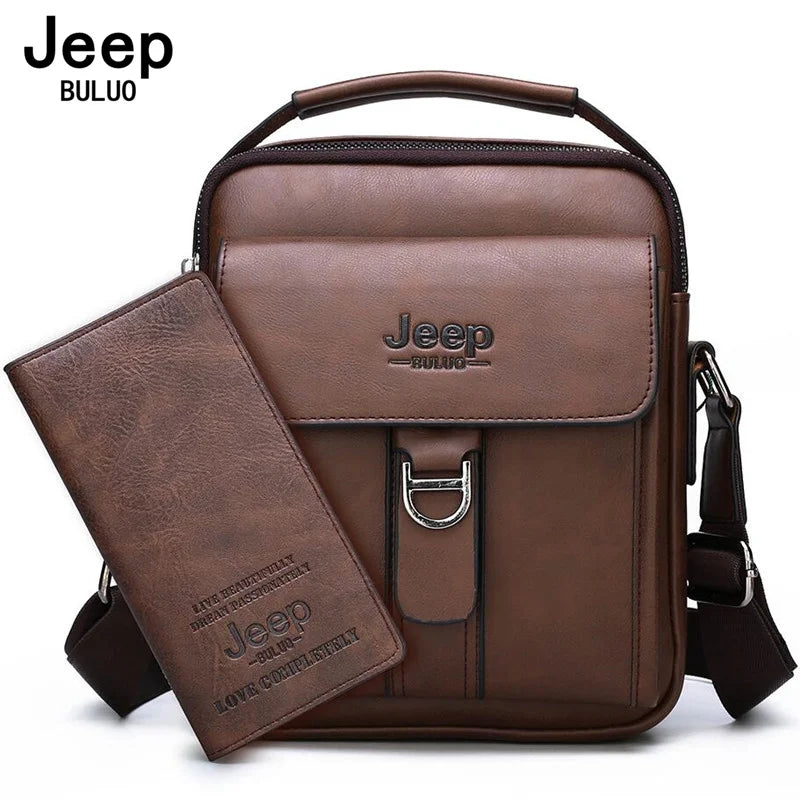 JEEP BULUO Brand Man's Shoulder Messenger Bag New High Quality Leather Crossbody Bags For Men Business Casual Fashion Tote Brown