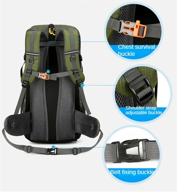 50L Travel Backpack Camping Men Large Hiking Bag Tourist Rucksack Waterproof Outdoor Sports Climbing Mountaineering Bag Luggage