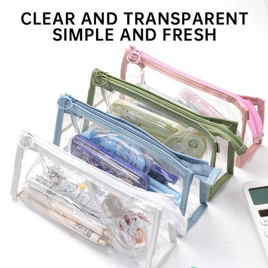 Transparent Pencil Case Kawaii Pen Large Capacity Bag Cosmetic Bag Back to School Supplies for Girls Kids Stationery Items Gifts