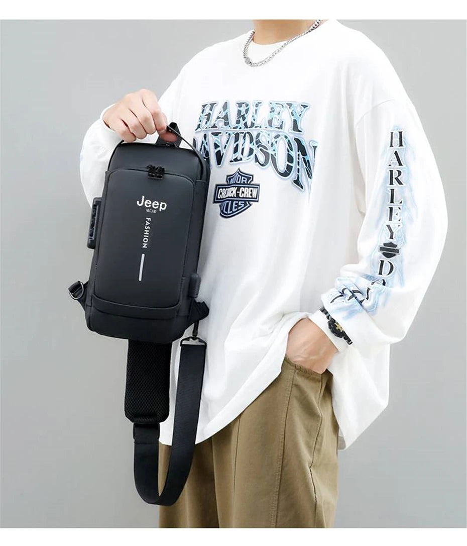 JEEP BULUO Brand High Quality Men Chest Sling Bags Motorcycle Crossbody Shoulder Bag Travel Pack Anti-theft Male Fashion Hot New