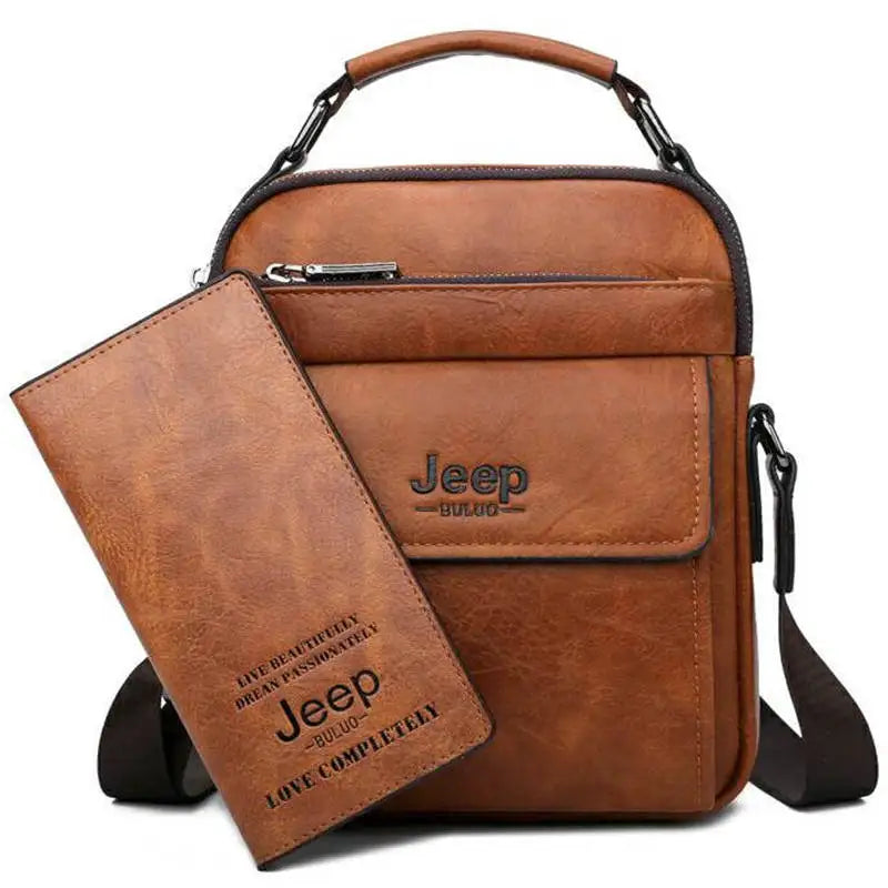 JEEP BULUO Brand Men's Messenger Fashion Split Leather For Men Tote Bag Men Shoulder Bags High Quality Handbags New 2PC/Set