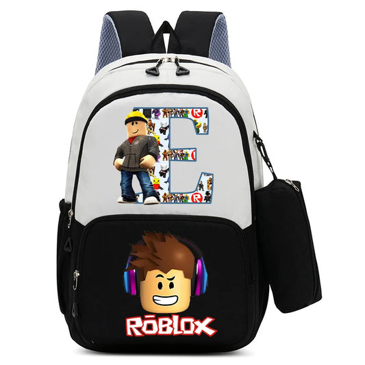 2Pcs Roblox Child Backpack Pencil Bag Cartoon Letter A-Z Printed School Bag Boys Large Capacity Backpack Kids Birthday Gifts