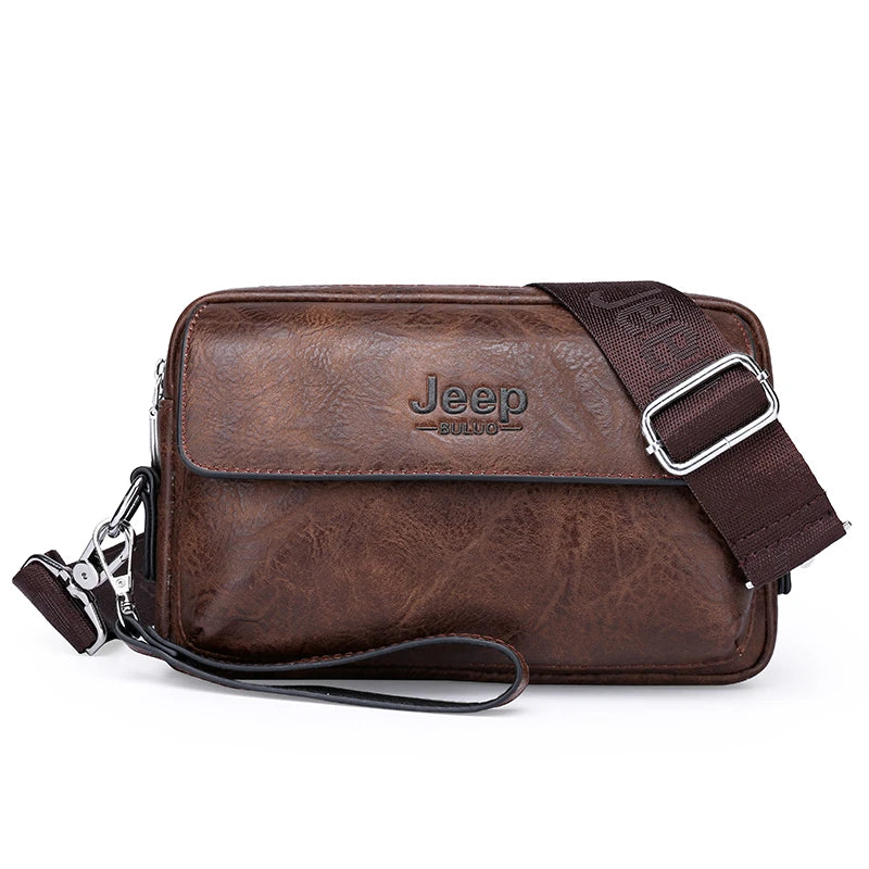 JEEP BULUO Brand Small Men Bags High Quality Leather Shoulder Crossbody Totes Clutch Handbags Business Brown Black Fashion New