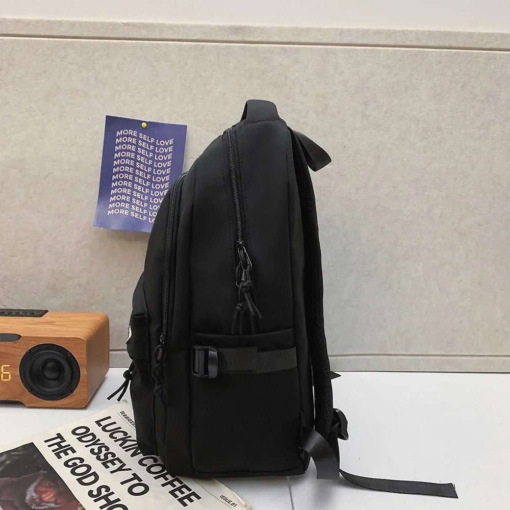 Large Capacity Solid Color Backpack for High School Students Durable Simple Black Travel Backpack for Middle School Teens