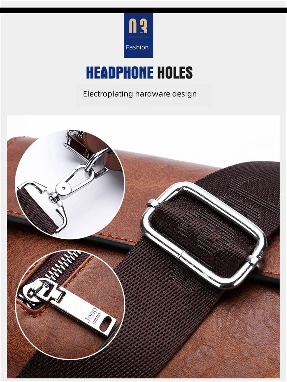 JEEP BULUO Brand Small Men Bags High Quality Leather Shoulder Crossbody Totes Clutch Handbags Business Brown Black Fashion New