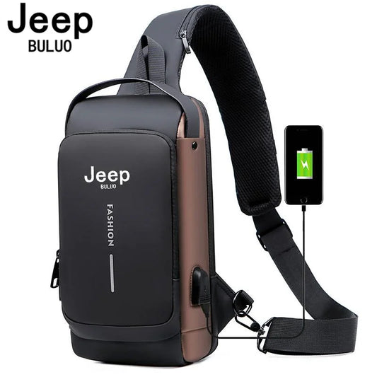 JEEP BULUO Brand High Quality Men Chest Sling Bags Motorcycle Crossbody Shoulder Bag Travel Pack Anti-theft Male Fashion Hot New