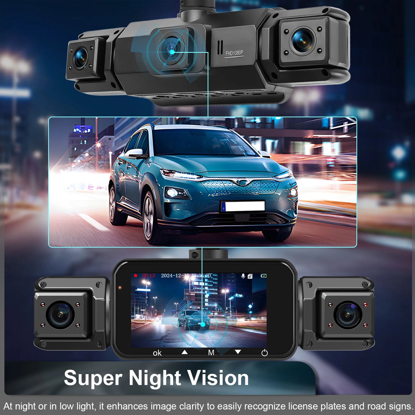 Dashcam 4 Channel Voice Recording Video Recorder Black Box 1080P Night Vision dash cam automobile Auto parts add Hardwire kit