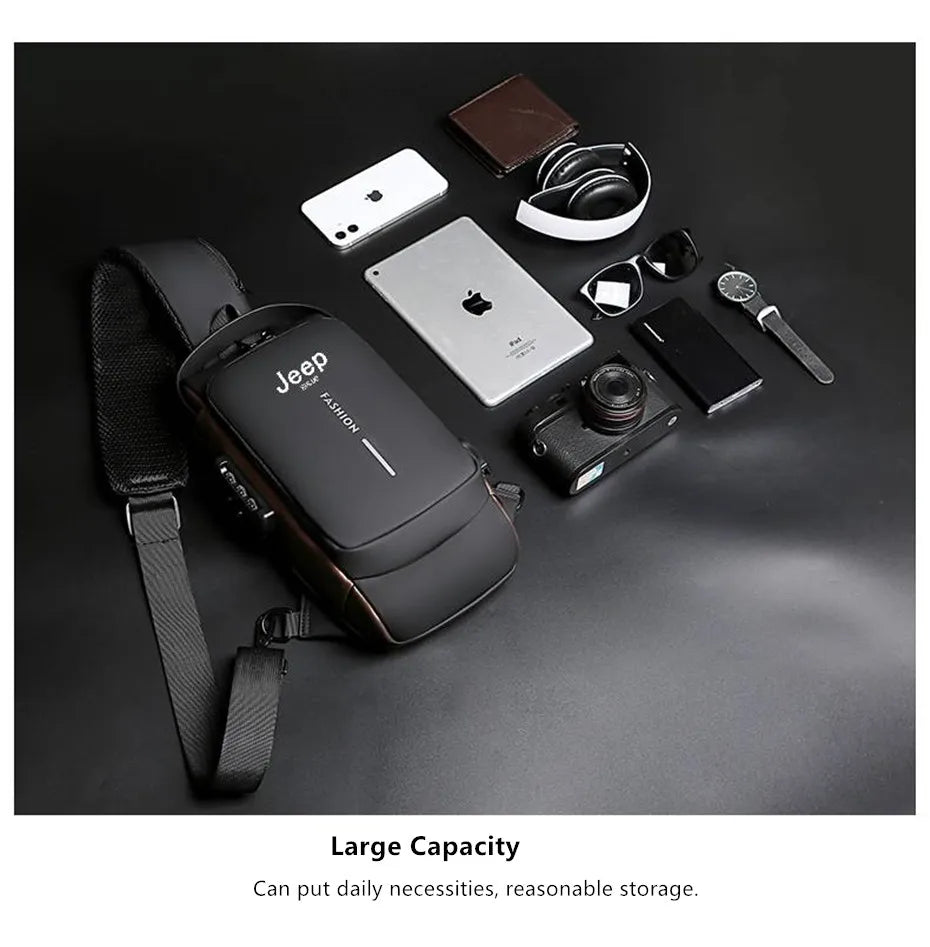 JEEP BULUO Brand High Quality Men Chest Sling Bags Motorcycle Crossbody Shoulder Bag Travel Pack Anti-theft Male Fashion Hot New