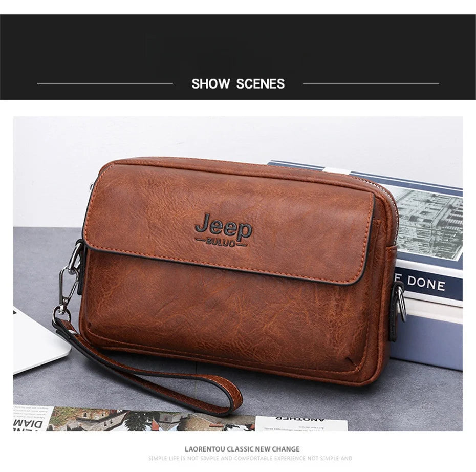JEEP BULUO Brand Small Men Bags High Quality Leather Shoulder Crossbody Totes Clutch Handbags Business Brown Black Fashion New