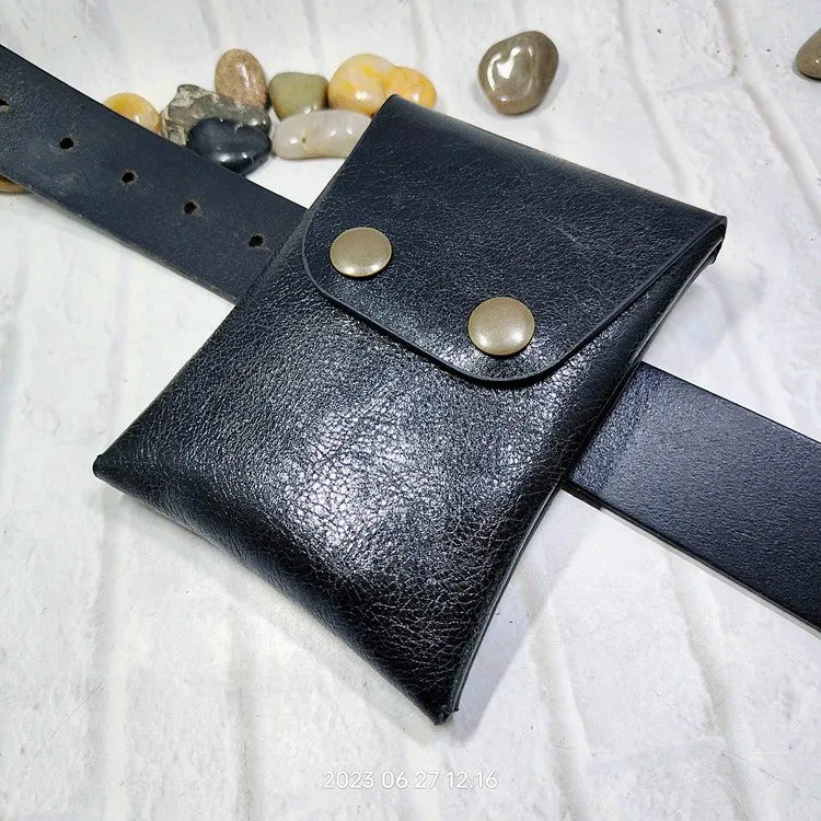 Mini Waist Bag Genuine Leather Belt Pouch Wallet Card Holder Car Key Purse Pack Driver's license Case Men Women 6071