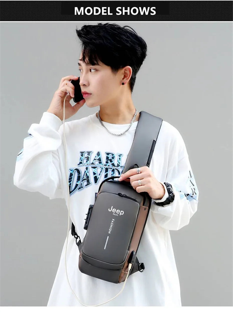 JEEP BULUO Brand High Quality Men Chest Sling Bags Motorcycle Crossbody Shoulder Bag Travel Pack Anti-theft Male Fashion Hot New