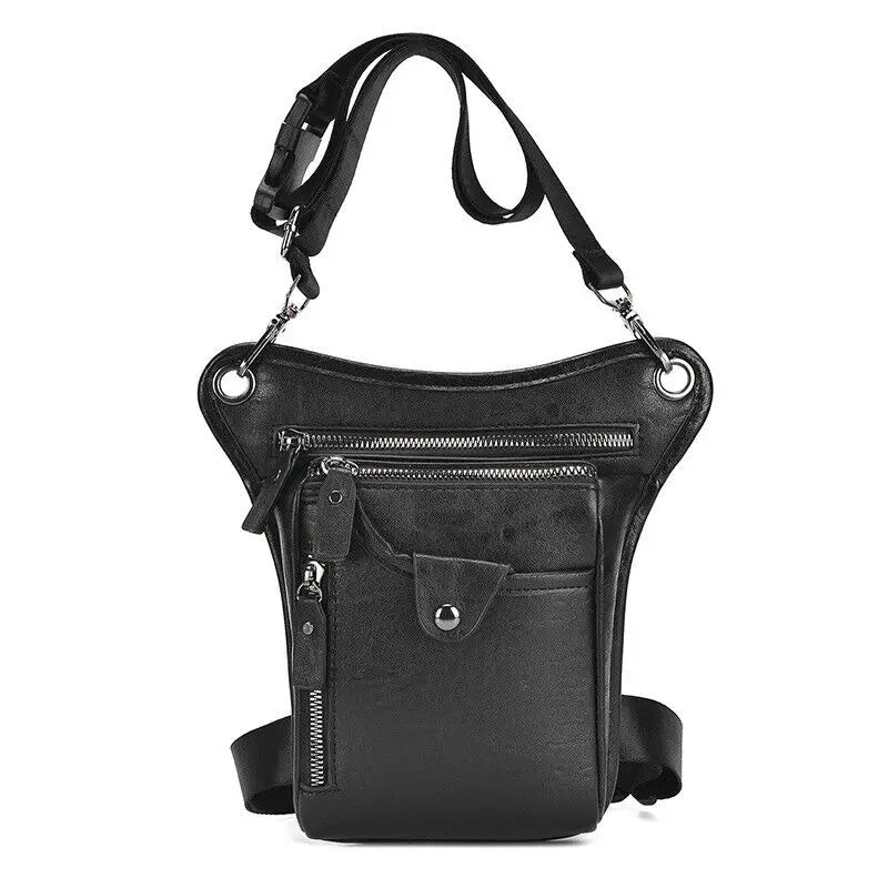 Vintage Men Waist Fanny Pack Drop Leg Cross Body Shoulder Bags for Motorcycle Rider PU Leather Male Messenger Hip Belt Thigh Bag