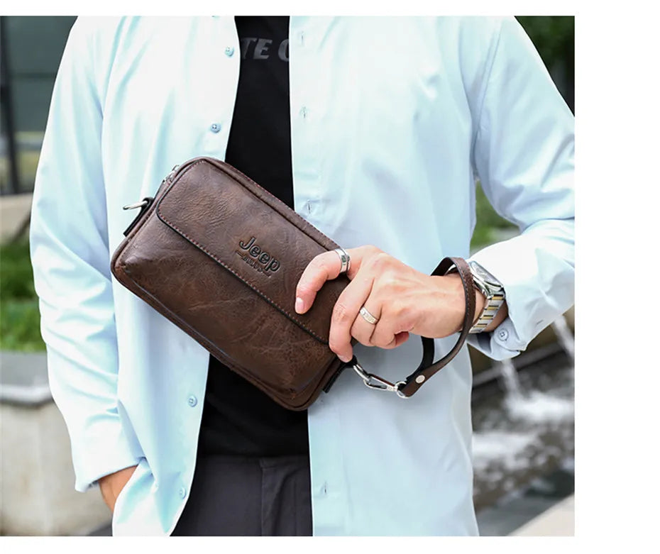 JEEP BULUO Brand Small Men Bags High Quality Leather Shoulder Crossbody Totes Clutch Handbags Business Brown Black Fashion New