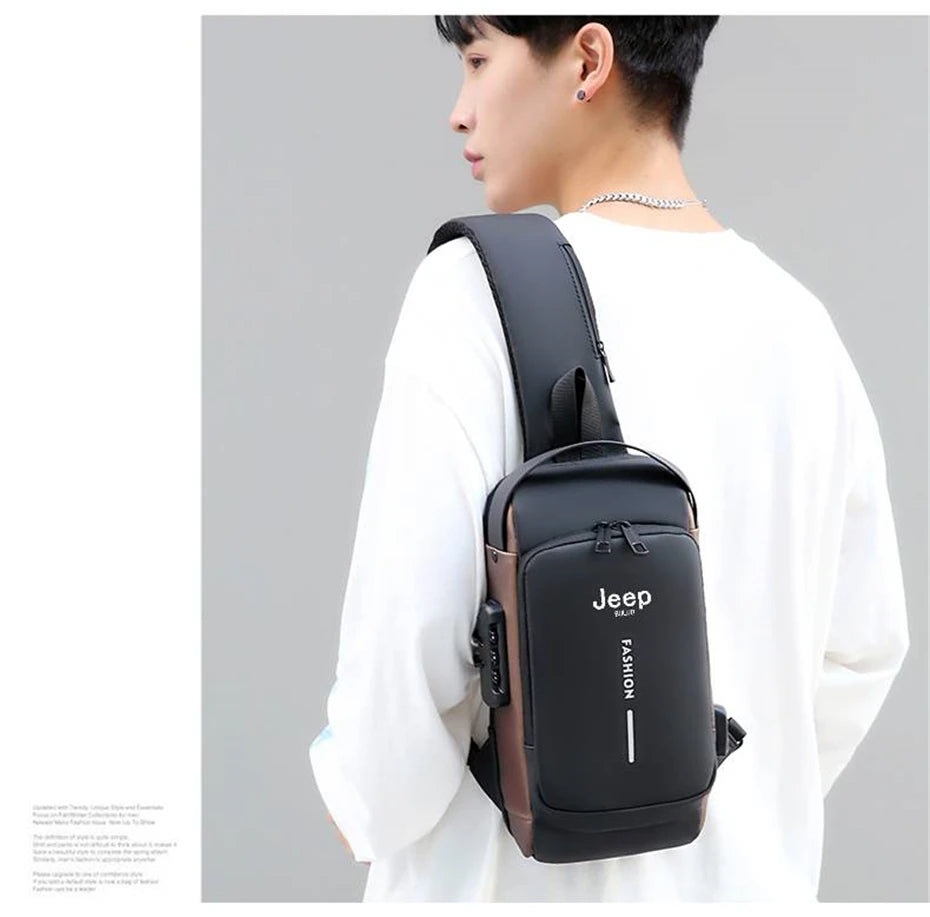 JEEP BULUO Brand High Quality Men Chest Sling Bags Motorcycle Crossbody Shoulder Bag Travel Pack Anti-theft Male Fashion Hot New