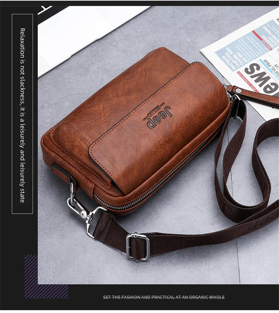 JEEP BULUO Brand Small Men Bags High Quality Leather Shoulder Crossbody Totes Clutch Handbags Business Brown Black Fashion New